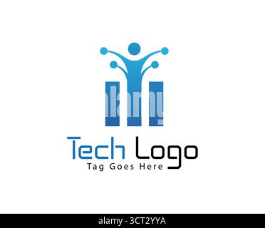 Technology logo design with abstract human network icon, digital innovation concept for modern tech branding Stock Vector