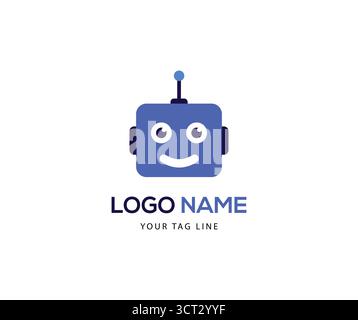 Friendly robot face logo design with modern AI mascot, digital technology branding and startup identity Stock Vector