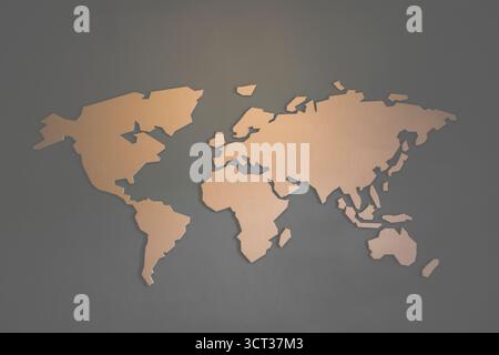 Minimalist World Map Silhouette Displayed on a Smooth Grey Background for Modern Decor, Education, or Travel Themes Stock Photo
