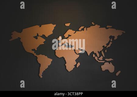 Minimalist World Map Silhouette Displayed on a Smooth Grey Background for Modern Decor, Education, or Travel Themes Stock Photo