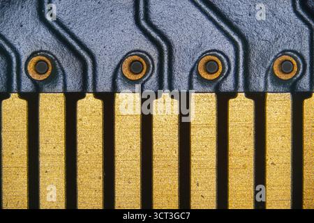 A printed circuit board under microscopic view Stock Photo