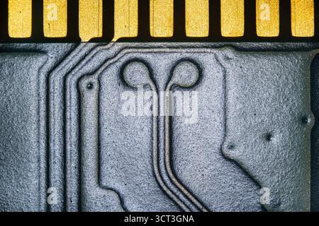 A printed circuit board under microscopic view Stock Photo
