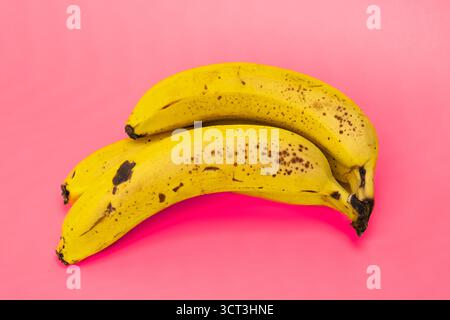 Yellow bananas on a pink background Stock Photo