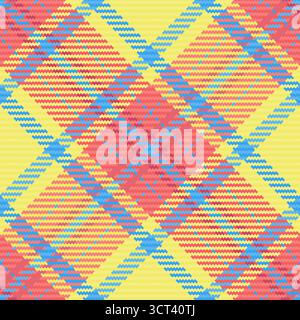 Vibrant tartan pattern featuring textured fabric. Useful for backgrounds, fashion, textiles, or abstract design projects. Colorful, eyecatching, and u Stock Vector