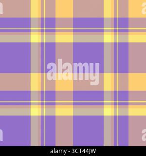 Perfect background textile plaid, bathroom fabric texture vector. Popular check seamless tartan pattern in violet and amber colors palette. Stock Vector