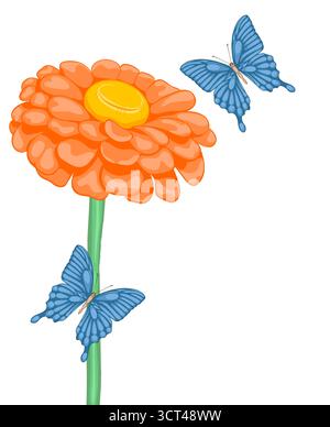 beautiful background with space for text with flower daisies and butterflies Stock Vector