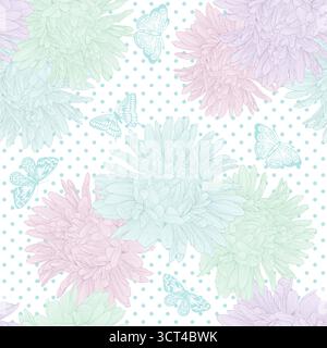 Beautiful seamless background with blue flowers aster Stock Vector