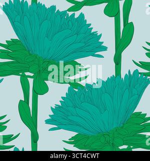 Beautiful seamless background with blue flowers aster Stock Vector
