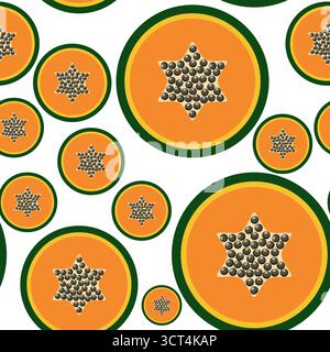 Papaya slices seamless tropical pattern vector illustration Stock Vector