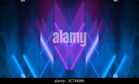 Bright geometric shapes create an energetic scene, with vivid blue and pink colors radiating from the center. design evokes a sense of rhythm and move Stock Photo