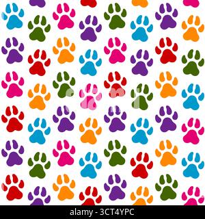 Seamless pattern with animal paw print. Colored vector background on white. Stock Vector