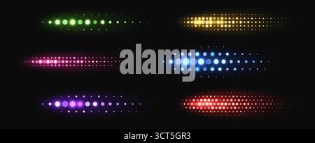 Colorful halftone shapes, glowing dynamic elements made from sparkling dots. Stock Vector