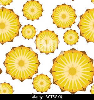 Pineapple slices seamless tropical pattern vector illustration Stock Vector