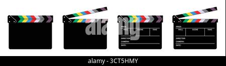 Film clapperboard movie clapper cinema slate set in black color vector illustration Stock Vector