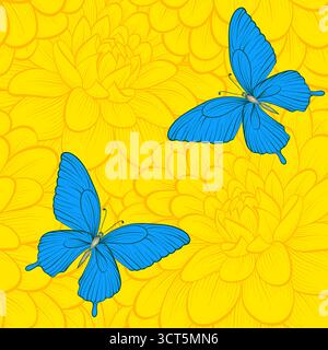 Beautiful seamless background with butterflies and dahlias Stock Vector