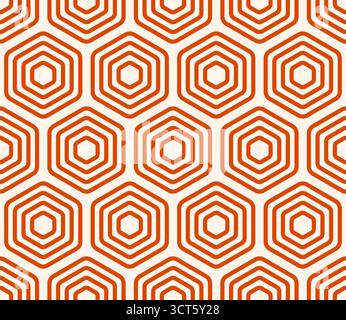 Mosaic background. Orange color on matching background. Bold stacked rounded hexagons mosaic cells. Large hexagons. Seamless pattern. Stock Vector