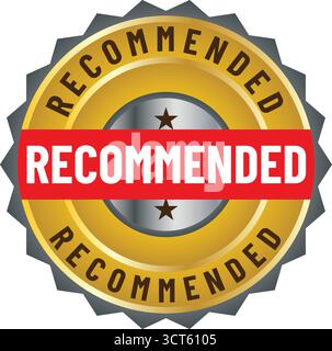 Gold Recommended Badge with Stars – Premium Quality Approval Seal for Trusted Products Stock Vector