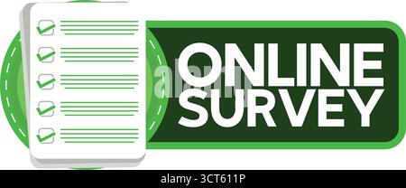Online Survey Icon with Checklist – Green Digital Form Illustration for Feedback and Data Collection Stock Vector