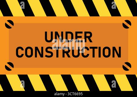 Bold yellow and black striped under construction banner design. Perfect for websites, posters, or signage requiring maintenance or warning visuals Stock Vector