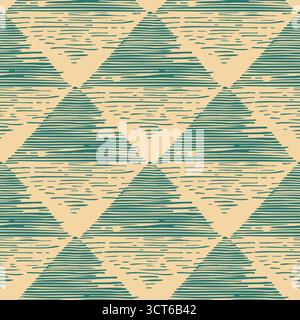 Minimalist geometric triangle pattern in green and beige colors Stock Vector