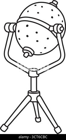 A spherical projector dotted with openings mounts on a tilting arm and three legged stand for night sky shows Stock Vector