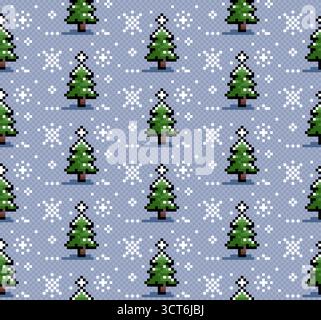 Seamless pixel background with winter forest. Stock Vector