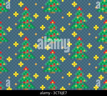 Seamless pixel background with new year tree. Stock Vector