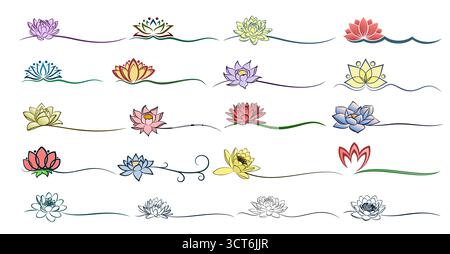 Set of stylized garden lotus logos. Stock Vector