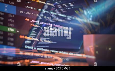 Overlapping Python code on creative workspace setup Stock Photo