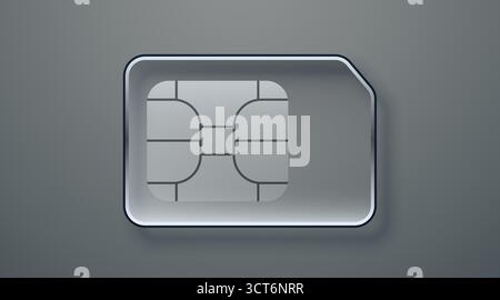 Modern glass SIM card with a sleek, translucent design on a gray background. A representation of advanced mobile technology. Vector illustration Stock Vector