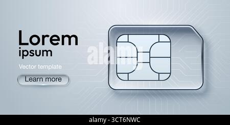 Glossy glass SIM card icon on a modern digital circuit board background, perfect for technology banners and templates. Vector illustration Stock Vector
