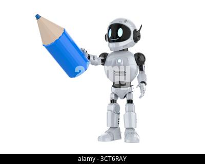 Machine learning concept with 3d rendering assistant robot hold pencil Stock Photo
