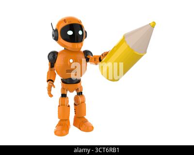 Machine learning concept with 3d rendering assistant robot hold pencil Stock Photo