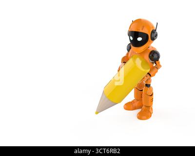 Machine learning concept with 3d rendering assistant robot hold pencil Stock Photo