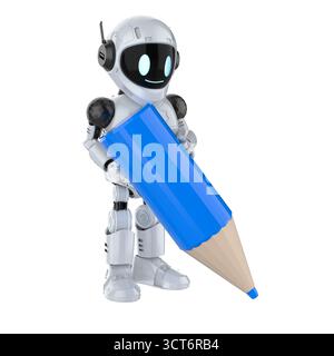 Machine learning concept with 3d rendering assistant robot hold pencil Stock Photo