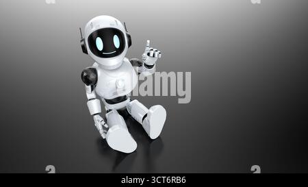 Cute and small 3d rendering artificial intelligence personal assistant robot finger point Stock Photo