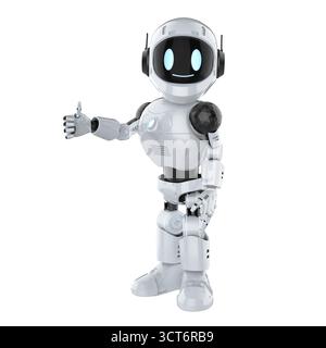 Cute and small 3d rendering artificial intelligence personal assistant robot thumb up Stock Photo