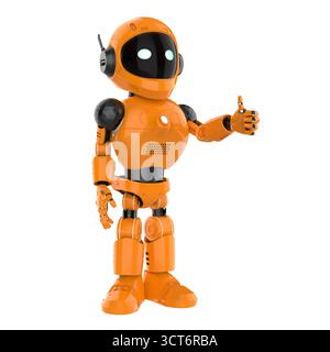Cute and small 3d rendering artificial intelligence personal assistant robot thumb up Stock Photo