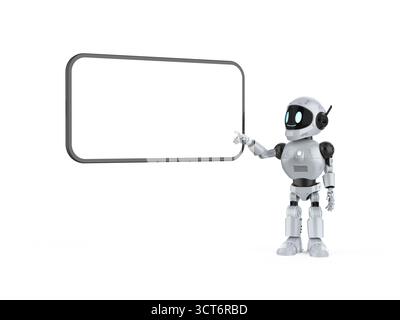 Cute and small 3d rendering artificial intelligence personal assistant robot with mobile phone Stock Photo