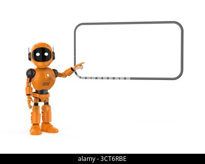 Cute and small 3d rendering artificial intelligence personal assistant robot with mobile phone Stock Photo