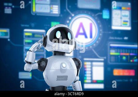 Ai technology with 3d rendering assistant robot with hud graphic interface Stock Photo