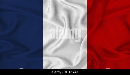 France flag waving with fabric texture. Close-up of the France flag waving with fabric texture Stock Photo