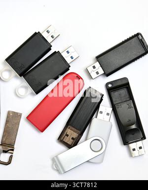 various usb flash drives on a white background. Stock Photo