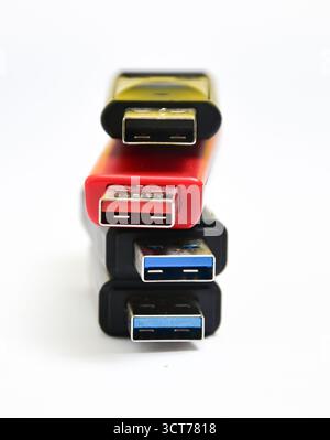 various usb flash drives on a white background. Stock Photo