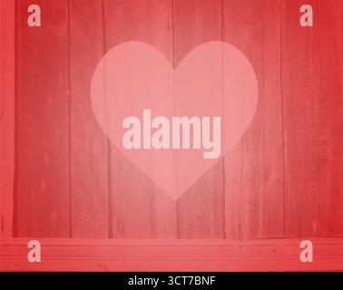 Wooden boards with red gradient and love Valentine's heart background with copy space for text. Stock Photo