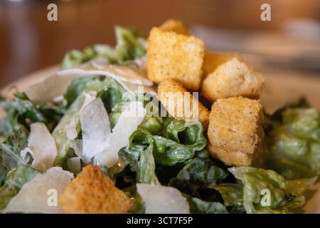 Close up of a Caesar salad with croutons Stock Photo