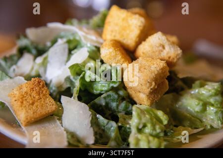 Close up of a Caesar salad with croutons Stock Photo