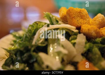 Close up of a Caesar salad with croutons Stock Photo