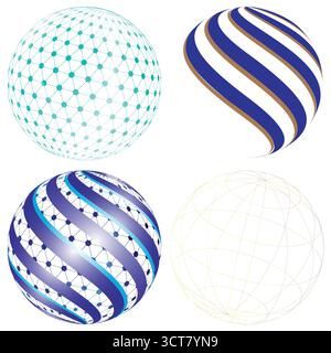Futuristic 3D Globe Design Collection Abstract Digital Sphere Network Shapes Stock Vector