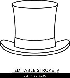 A classic top hat icon in a minimalist line style with editable stroke. Gentleman accessory, vintage fashion, magician show costume, retro formal Stock Vector
